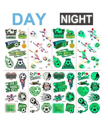 Glow in The Dark Soccer Temporary Tattoos - 10 Sheets | Waterproof Luminous Tattoo Stickers for Boys and Girls | Christmas Party Decoration Supplies - Buy Online on GoSupps.com