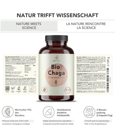 BIONUTRA Chaga bio capsules high dose 1200 mgday residue controlled German production vegan lactose & gluten free without additives Chaga mushroom bio 180 pieces x 600 mg - Buy Online on GoSupps.com
