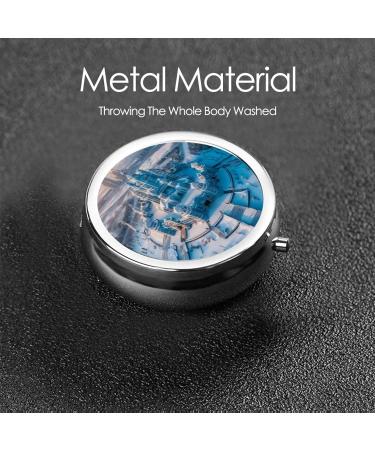 Castles Under The Ice Portable Metal Pill Box - Round Mini 3-Compartment with Hinged Design for Travel | Ideal for Small Pills - Buy Online on GoSupps.com