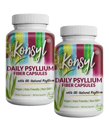 Konsyl Daily Psyllium Fiber Capsules 2 Pack - Contains 1500mg Psyllium Husk Powder per Serving - Non-GMO, Vegan, Keto-Friendly Supplement - Supports Digestive Health+ (2 Pack - 200 Count Each)