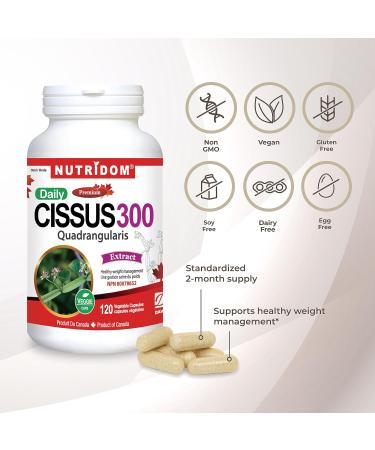 Nutridom Cissus Quadrangularis Supplement - Standardized to Contain 2.5% Keto-Steroids - Healthy Weight Management and Joint Health Support - Non-GMO Gluten Free Dairy & Soy Free Vegetable Capsules (120 Count) - Buy Online on GoSupps.com