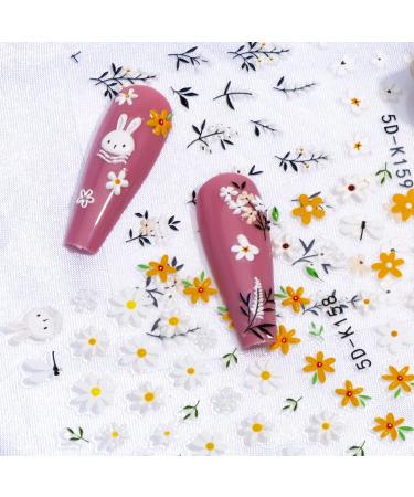 SAVITA Flower Nail Stickers for Nail Art Daisy Nail Stickers Self-Adhesive 5D Embossed Spring Blossom Leaf Rabbit Floral Nail Decal for Nails DIY Designs Manicure Decorations (3 Sheets) Daisy Flower - Buy Online on GoSupps.com