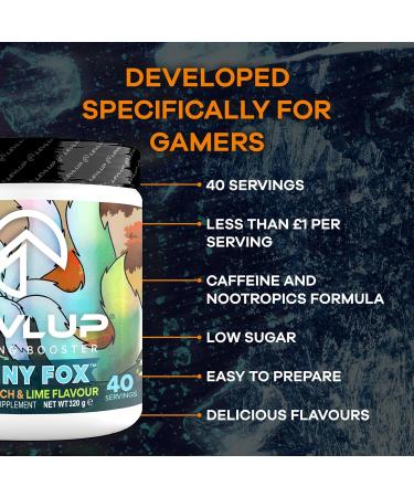 LevlUp Shiny Fox Gaming Booster Energy Focus and Concentration Drink Powder for Gamers with Taurine Caffeine L-Tyrosine and Vitamin B12 Peach and Lime Flavour 320 g 40 Servings - Buy Online on GoSupps.com