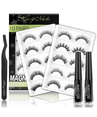 Magnetic Eyelashes with Eyeliner Kit  Magnetic Lashes  10 Pairs Fluffy Natural False Eyelashes+2 Tube Waterproof Magnetic Eyeliners+Applicator  Strong Hold  Reusable and Easy to Wear  No Glue Needed (10 pairs)