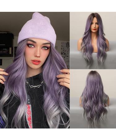 YUSHU Long Purple Wigs for Women Long Wavy Ombre Purple Wigs Middle Part Colored Wigs Heat Resistant Synthetic Wig for Daily Party Use Cosplay(Ombre Purple  26 Inch) - Buy Online on GoSupps.com