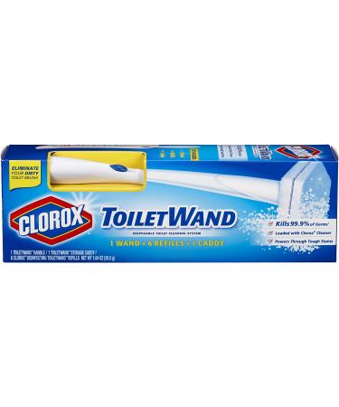 Clorox ToiletWand Disposable Toilet Cleaning Kit Toilet Brush Toilet and Bathroom Cleaning System with Storage Caddy and 6 Disinfecting ToiletWand Refill Heads
