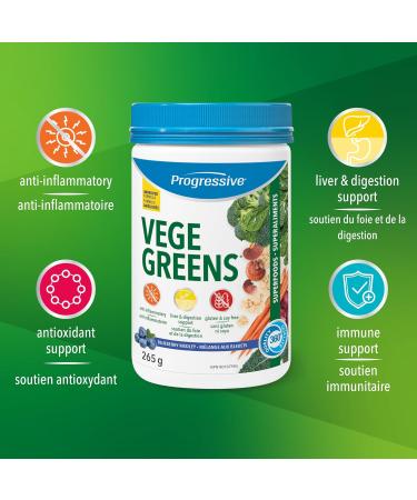 Progressive Vegegreens Blueberry Medley Flavour 265 g Anti-Inflammatory plus Liver & Digestion Support Blueberry Medley 265 g - Buy Online on GoSupps.com