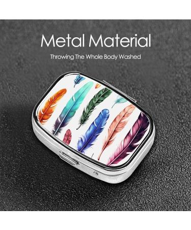 Colorful Hand Drawn Feathers Square Pill Box - Portable Medicine Organizer for Travel - Buy Online on GoSupps.com