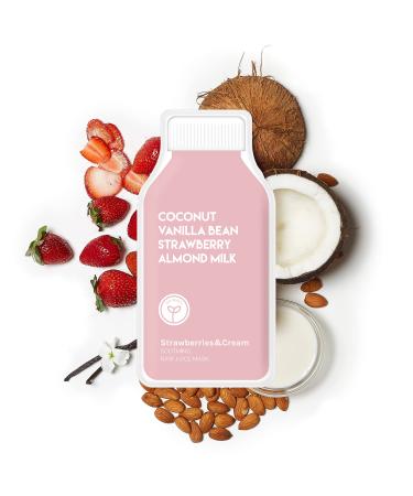 ESW Beauty Strawberries & Cream - Soothing Raw Juice Face Mask (6-Pack) - Calming with Coconut Vanilla Bean Almond Milk & Strawberry for Sensitive Skin - Reduces Redness & Nourishes Strawberries & Cream 6 Count (Pack of 1)