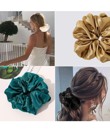 Ivyu Silk Oversize Scrunchies for Women - Set of 4 | Soft Big Satin Hair Ties | Elastic Ponytail Hair Bands | Great Gift for Girls - Buy Online on GoSupps.com