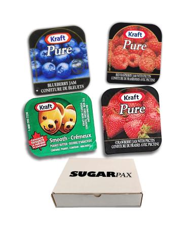 SugarPax - Kraft Peanut Butter Jelly Single-Portion Jams Bundle - Peanut Butter - Raspberry - Blueberry - Strawberry