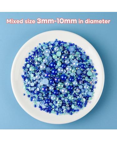 Astaron 50g Mix: Blue Flatback Pearls & Glitter Stones for Handicrafts - 3mm-10mm Rhinestones for DIY Art Nails Shoes & Clothing - Buy Online on GoSupps.com