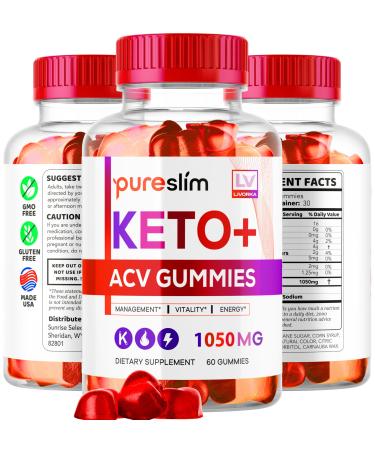 3 Pack - PureSlim KetoACV Gummies 1050MG Supplement Advanced Formula 180 Gummies for 3 Months