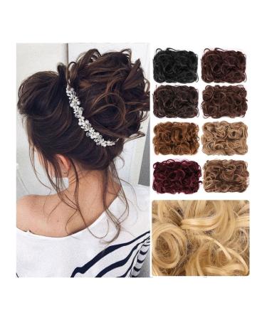 Messy Bun Hair Piece for Women Messy Bun Hair Pieces Elastic Drawstring Wave Curly Chignon Hairpiece Clip in Curly Hair Extension Short Synthetic Ponytail Extension for Women Fake Hair Accessories LF01-2-33