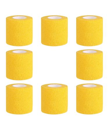 Bandage Wrap 8 Pack 2 x 5 Yards Self Adhesive Bandage Wrap Breathable Cohesive Bandage Wrap Rolls Athletic Elastic Self Adherent Wrap for Sports Injury Wrist Knee Ankle Sprains and Swelling(Yellow) Yellow 2 Inch (Pack...