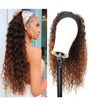 G&T Wig Headband Wigs for Black Women Wet and Wavy Headband Wig Blonde Curly Synthetic Wigs Glueless Heat Resistant Long Curly Wigs for Daily Wear 1B/30