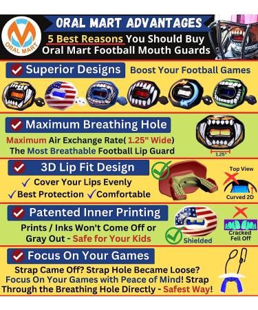 Oral Mart Football Mouth Guard with 3D LipFit Design - 10 Superior Designs for Youth/Adults | Lip Protector with Maximum Breathing Hole - Ideal for Flag, High School, College Football - Buy Online on GoSupps.com