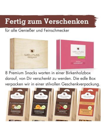Wellnuss Ladiesnight Premium Vegan Gift Set for Women | 8 Caramelized Nut Snacks in Birch Wood Box - Perfect Gift Idea for Girlfriend Mother - Buy Online on GoSupps.com