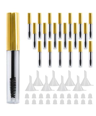 Comicfs 20 Pcs 4ml Transparent Reusable Empty Bottle Tube Container Makeup Vials Cosmetic Tool for Eyelash Growth Oil/Mascara with Rubber Inserts 8 Pcs Funnels (Gold) 20 PCS A-Gold