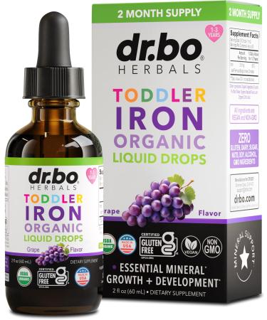 Iron Supplement for Toddlers & Kids - Organic Liquid Iron Drops for Kids Toddler Baby Infant Toddlers Supplements Ages 1-3 - Organic Vegan Toddler Liquid Drops Supplement Gluten Free Non-GMO 2oz