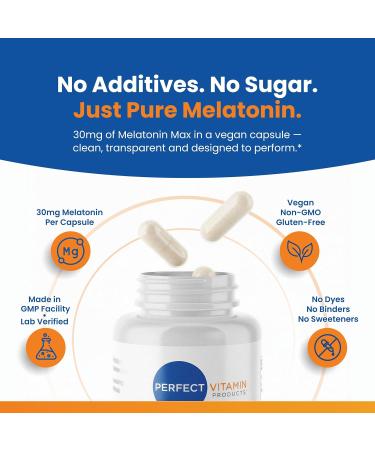 30mg Extra Strength Melatonin MAX High Dosage Melatonin Sleep AId - Supports Healthy Rest Cycle and Jet Lag Adjustment 100% Drug-Free, Vegan, Non-GMO, Gluten-Free (60 Capsules) Pack of 1 - Buy Online on GoSupps.com