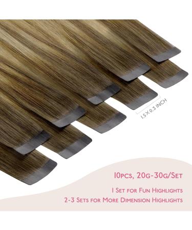 Premium If-of-hearted Tape Extensions | Real Hair Ombr Walnut Brown to Ash Blonde | 10pcs 25g 35cm Invisible Hair Extensions - Buy Online on GoSupps.com