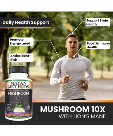 Turkey Tail Mushroom Supplement - 120 Capsules for Immune Support & Energy Boost | Lions Mane, Cordyceps, Chaga, Reishi, Shiitake for Cognitive Focus - Buy Online on GoSupps.com