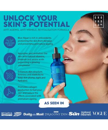 Grounded Hyaluronic Acid Serum - 50ml Large | Formulated with Blue Algae Marine Collagen Vitamin C & Biotin | Super Anti Ageing Face Solution | Targets Wrinkles Fine Lines & All Signs of Ageing - Buy Online on GoSupps.com