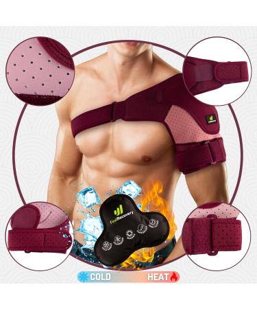 Sport Shoulder Bandage with Cooling Pads - Adjustable Neoprene Support for Rotator Cuff - Cold & Heat Therapy for Men & Women (S/M Bordeaux) - Buy Online on GoSupps.com
