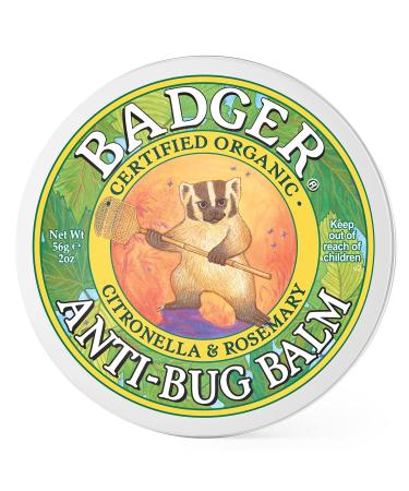 Badger - Anti-Bug Balm Tin, DEET-Free Mosquito Repelling Balm, Badger Balm Bug Repellent, Certified Organic Insect Repellent, 2 oz 2 Ounce (Pack of 1)