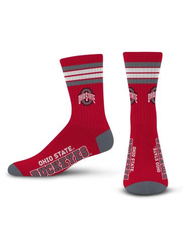 For Bare Feet Mens NCAA 4 Stripe Deuce Crew Socks, Ohio State Buckeyes, Large