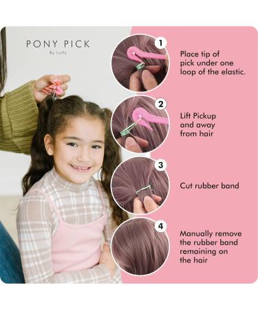Pony Pick by Lolly: Elastic Hair Band Cutter for Pain-Free Removal - 3 Pack of Pink Picks & 50 Colored Hair Elastics - Buy Online on GoSupps.com