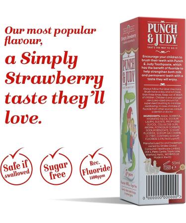 Punch & Judy Kids Toothpaste - Simply Strawberry Flavour 3+ Years Fluoride Sugar Free (12 x 50ml) 77 g (Pack of 12) - Buy Online on GoSupps.com