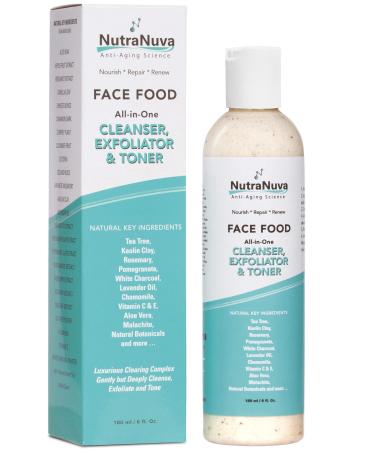 NutraNuva Face Food   Cleanser  Exfoliator & Toner All-in-One   Clear Skin Natural Vegan Facial Wash  Tea Tree & Clay  Gentle Clean Anti Aging  Not Drying/Oily  Restore pH  Fight Acne  6 Oz