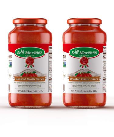 Roasted Garlic Pasta Sauce La San Marzano 100% Product of Italy 24 Oz Jar Ingredients With San Marzano Tomatoes DOP Quality (Pack of 2)