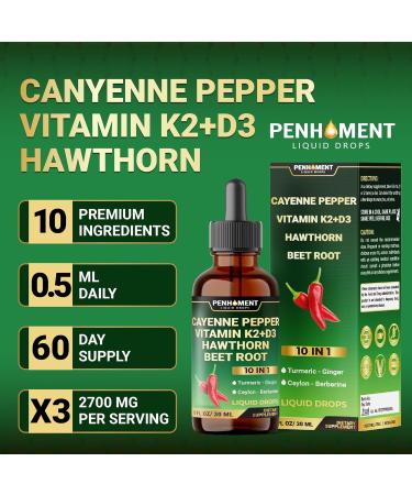 10in1 2700mg Cayenne Pepper Liquid Drops + Hawthorn Berry, Vitamin D3 K2 Beet Root Turmeric Ginger and More - Digestion Support - 1 Fl Oz - 2 Months Supply 1 Fl Oz (Pack of 1) - Buy Online on GoSupps.com