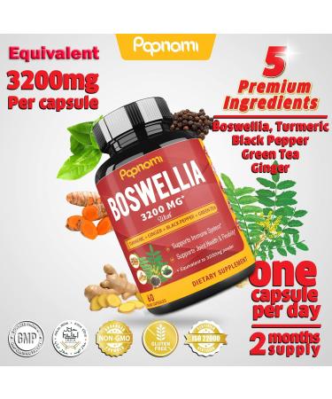 Organic Boswellia Serrata Extract Capsules 3200MG with Turmeric Curcumin Ginger - Joint Health Support Supplement - 60 Vegan Capsules - Buy Online on GoSupps.com