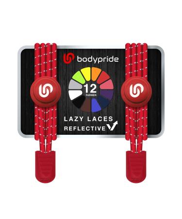 BodyPride Premium Lazy Laces 12 colors Elastic quick closure - laces without tying |Fast lace -up system with reflectors for sports marathon triathlon children seniors |120 cm red