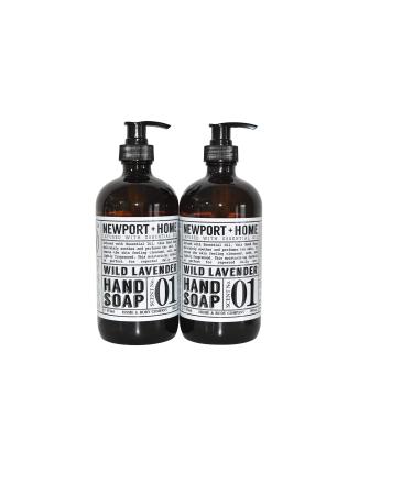 Newport Home and Body Co Hand Soap, Wild Lavender, 2 Glass Bottles 16 fl oz each
