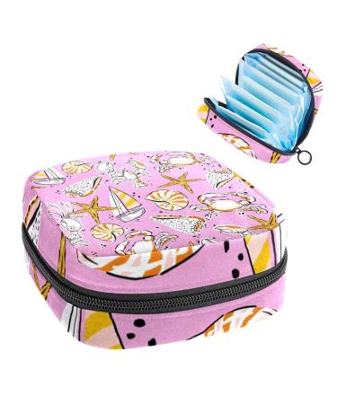 Starfish Seashell Pattern Menstrual Cup Pouch Menstrual Pad Bag Feminine Menstruation Bags Portable Sanitary Napkin Pads Storage Bags Color 3