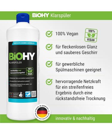 BiOHY Rinse Aid (2 x 1l Bottle) - Eco-Friendly High Concentrate for Commercial Dishwashers | Sparkling Shine on Glasses | BIO-degradable Formula - Buy Online on GoSupps.com