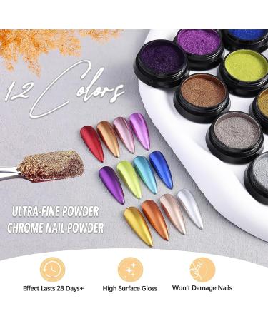 lomdung 12 Pcs Nail Pigment Powder Chrome Nail Powder Mirror Powder for Nails Easy DIY at Home for Nail Art Manicure and Decoration MultiColor - Buy Online on GoSupps.com