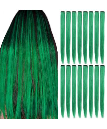 Shkjchp green hair extensions clip ladies fashion girl costume wigs cosplay 21 "/55cm long smooth hair heat -resistant perpetrators 16 pieces (green) - Buy Online on GoSupps.com