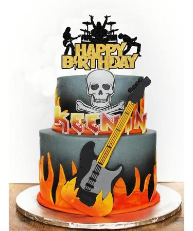 Rock and Roll Cake Topper Happy Birthday Cake Decorations Drums Guitar Musical Notes Music Player Rock Lets Party Theme Birthday Anniversary Party Supplies Black Glitter - Buy Online on GoSupps.com
