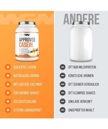Wfn Approved Casein Protein Powder - Vanilla - 1 kg | Creamy & Highly Soluble - 33 Portions - Made in Germany - Lab Tested Quality - Buy Online on GoSupps.com