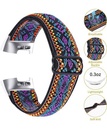 Moran Nylon Elastic Watch Band for Fitbit Charge 4/3/SE - Adjustable Stretchy Loop Strap in Aztec & Rainbow Colors for Women/Men - Buy Online on GoSupps.com