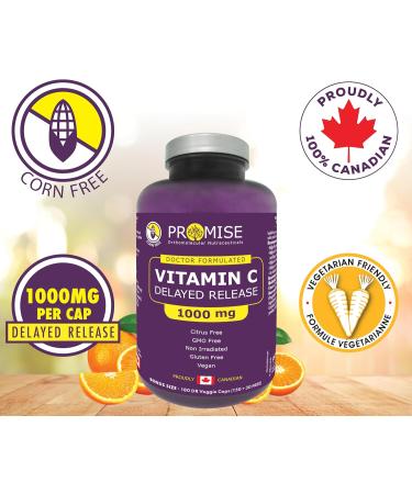 Promise Vitamin C - High Potency 1000mg 180 Capsules- High Immunity Support Healthy Bones Collagen Formation Body Tissue Repair Delayed Release for No Upset Stomach Made in Canada - Buy Online on GoSupps.com
