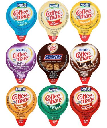 Coffee Mate Liquid Creamers 9 Flavor Variety Pack 36 Count with Spice of Life Stirrer