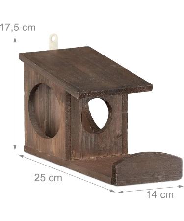 Relaxdays Squirrel Feeder House Feeding Station Box Hanging Wooden HWD: 17.5 x 14 x 25 cm Dark Brown Fir Wood Pack of 1 - Buy Online on GoSupps.com