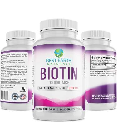 Best Earth Naturals Biotin 10,000mcg - Support Hair Growth, Strong Nails, Longer Lashes & Healthy Skin - Buy Online on GoSupps.com